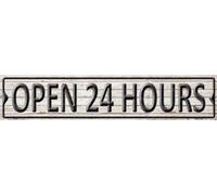 WZVZGZ Open 24 Hours Tin Metal Sign Vintage Targa Metallo Bar Pub Poster Decorazione Della Parete Metallo Antico Metallo Alluminio Cartello 40,6 x 10,2 cm