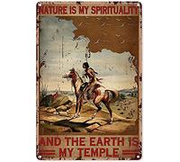 WZVZGZ Targa in metallo con scritta in lingua inglese "Native American Indian Nature is My Spirituality and The Earth is My Temple", stile vintage, per uomini e donne, decorazione da parete per bar