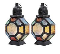 Wzxksoac 2X Lanterna Un Candela nel retrò, Portacandele nel Vetro Colorato Marocchino Portatile Lampada Un Sospensione Lanterna Un Un Luce di, Decorazioni per la Casa