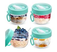 Wzxksoac Contenitore per Avena Notturna da 4 Pezzi con Coperchi e Cucchiai, Contenitore Ermetico per Yogurt, per Latte, Frutta