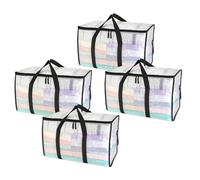 Wzxksoac Sacchi Trasparenti per Traslochi Resistenti - Confezione da 4 Sacchi Portaoggetti da 90 Litri con Manici Resistenti, Cerniera, Impermeabili, Semi-Trasparenti