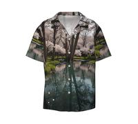 WZYCWB A Clear Spring, camicia a maniche corte da uomo, casual, con bottoni, per vacanze, spiaggia, nero, L