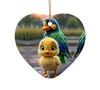 WZYCWB Adorabile ciondolo in ceramica a forma di cuore con anatroccolo giallo, perfetto per decorare l'albero di Natale per feste invernali