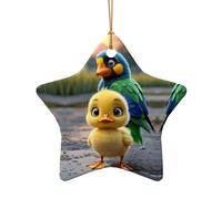 WZYCWB Adorabile ciondolo in ceramica a forma di stella con anatroccolo giallo, perfetto per decorare l'albero di Natale per feste invernali