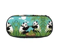WZYCWB Astuccio con due graziosi panda grandi, grande capacità, multifunzione, portatile e resistente, per ufficio e scuola, Nero , Taglia unica, Beauty Case