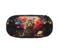 WZYCWB Astuccio portamatite di grande capacità, con gattini nei fiori, multifunzione, portatile e resistente, per ufficio e scuola, Nero , Taglia unica, Beauty Case
