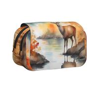 WZYCWB Astuccio portatile con cervo vicino al fiume ideale per organizzare penne in ufficio o riporre pennelli da trucco
