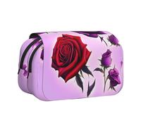WZYCWB Astuccio portatile con rose rosse e viola, ideale per organizzare penne in ufficio o riporre pennelli da trucco