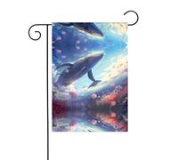 WZYCWB Balene che nuotano sotto il mare Bandiere decorative da giardino stampate, piccole bandiere impermeabili per esterni, decorazione per atmosfera festosa