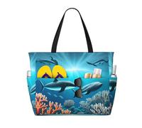 WZYCWB Balene sotto il mare Borsa da viaggio da spiaggia stampata per nuoto e fitness/shopping al supermercato/vacanza al mare