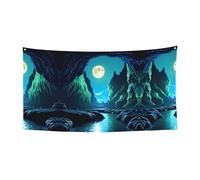WZYCWB Bandiera da appendere con grotta e luna d'acqua, decorazione per feste, 70 x 35, per interni ed esterni