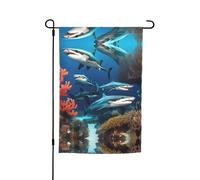 WZYCWB Bandiera da giardino 30,5 x 45,7 cm, bandiera decorativa da giardino, patio, balcone, cortile, prato, motivo corallo con squalo sottomarino