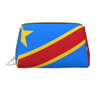 WZYCWB Bandiera del Congo Borsa cosmetica in pelle con tasche, borsa cosmetica portatile da viaggio, borsa cosmetica di grande capacità,