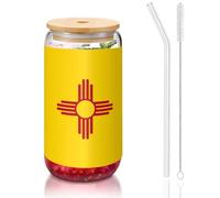 WZYCWB Bandiera del New Mexico 16 once coperchio di bambù tazza di vetro tazza di vetro tazze da caffè ghiacciato carino tazze da tè ghiacciato tazze da birra ideali per caffè accessori bar regali