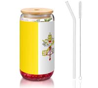 WZYCWB Bandiera del Vaticano 16 once coperchio di bambù tazza di vetro tazza di vetro tazze da caffè ghiacciato carino tazze da tè ghiacciato tazze da birra ideali per accessori bar caffè regali