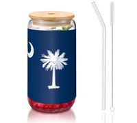 WZYCWB Bandiera della Carolina del Sud da 16 once coperchio in bambù tazza di vetro tazza di vetro tazze da caffè ghiacciate carine tazze da tè ghiacciate tazze da birra ideali per accessori da bar