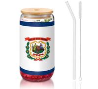 WZYCWB Bandiera della Virginia Occidentale da 16 once coperchio in bambù tazza di vetro tazza di vetro tazze da caffè ghiacciate carine tazze da tè ghiacciate tazze da birra ideali per accessori da
