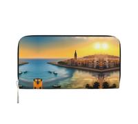 WZYCWB Bandiera delle Isole Cayman Pochette in pelle portafogli con cerniera e porta carte sono perfetti per i viaggi o l'uso quotidiano, Tramonto a Barcellona, Taglia unica