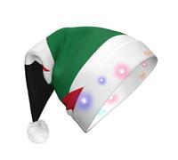 WZYCWB Bandiera dello Stato della Palestina Cappelli di Babbo Natale Adulti, Peluche Capodanno Regali di Natale, Unisex Capodanno LED Luce Santa Cappelli