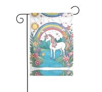 WZYCWB Bandiere decorative da giardino stampate con unicorni vicino al fiume, piccole bandiere impermeabili per esterni, decorazione per un'atmosfera festosa