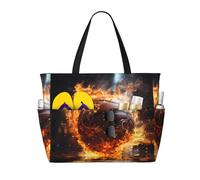 WZYCWB Basket on Fire e Water Flame Splashing Borsa da viaggio stampata per nuoto e fitness/shopping al supermercato/vacanza al mare