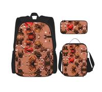 WZYCWB Beach Crab Set zaino (set da 3 pezzi) - borsa per la scuola per studenti + astuccio + borsa per il pranzo, zaino di grande capacità