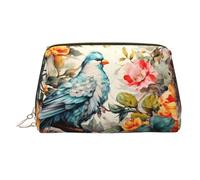 WZYCWB Beauty case con fiori che ballano con balene, in pelle, perfetta per il trasporto o l'organizzazione della casa, Fiori e uccelli., Taglia unica