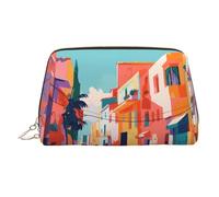 WZYCWB Beauty case vintage in pelle stampata con forme di cristallo, elegante e portatile, Città vibrante, Taglia unica