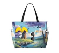 WZYCWB bel mulino a vento fiume Borsa da viaggio stampata spiaggia per nuoto e fitness/supermercato shopping/vacanza al mare
