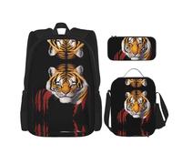 WZYCWB Bel set di zaino con testa di tigre (set da 3 pezzi), borsa per la scuola per studenti + astuccio + borsa per il pranzo, zaino di grande capacità