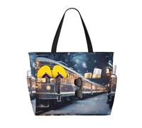 WZYCWB Bella borsa da spiaggia con treno notturno innevato grande borsa da viaggio borsa da palestra piscina con cerniera borsa portaoggetti
