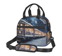 WZYCWB Bella borsa termica per il pranzo con treno notturno innevato, piccola borsa termica adatta per pendolarismo può contenere un portapranzo