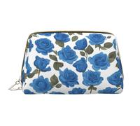 WZYCWB Bella rosa blu borsa cosmetica in pelle con tasche, borsa cosmetica portatile da viaggio, borsa cosmetica di grande capacità,