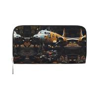 WZYCWB belle rose viola pochette in pelle portafogli con cerniera e porta carte sono perfetti per i viaggi o l'uso quotidiano, Macchinari Aerei Vintage, Taglia unica