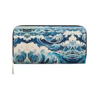 WZYCWB belle rose viola pochette in pelle portafogli con cerniera e porta carte sono perfetti per i viaggi o l'uso quotidiano, Onde stile Ukiyo-e, Taglia unica