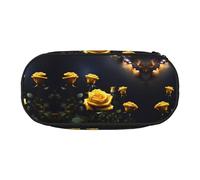 WZYCWB Bellissimo astuccio con rose gialle di grande capacità, multifunzione, portatile e resistente, per ufficio e scuola, Nero , Taglia unica, Beauty Case