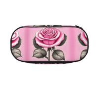 WZYCWB Bellissimo astuccio con rose rosa, grande capacità, multifunzione, portatile e resistente, per ufficio e scuola, Nero , Taglia unica, Beauty Case