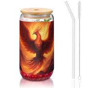 WZYCWB Bellissimo bicchiere con coperchio in bambù stampato fenice per caffè freddo e caldo freddo, tè al latte e birra. Un elegante bicchiere d'acqua.