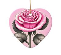 WZYCWB Bellissimo ciondolo in ceramica a forma di stella con rose rosa, perfetto per decorare l'albero di Natale in casa per feste invernali, Misura unica, Ceramica