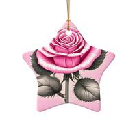 WZYCWB Bellissimo ciondolo in ceramica a forma di stella con rose rosa, perfetto per decorare l'albero di Natale in casa per feste invernali