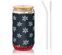 WZYCWB Bellissimo coperchio in vetro di bambù stampato con camelia per caffè freddo e caldo freddo, tè al latte e birra. Un elegante bicchiere d'acqua.