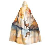 WZYCWB Bellissimo mantello con cappuccio stampato con cervo - Perfetto per feste di Halloween, spettacoli teatrali e servizi fotografici.