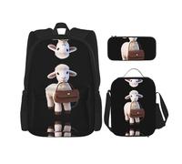 WZYCWB Bellissimo zaino agnello (set da 3 pezzi), zaino di grande capacità, borsa per la scuola per studenti, astuccio, borsa per il pranzo combinazione