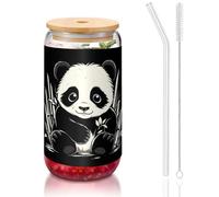 WZYCWB Bicchiere con coperchio in bambù stampato a forma di panda con fiore per caffè freddo e caldo, tè al latte e birra. Un elegante bicchiere d'acqua.