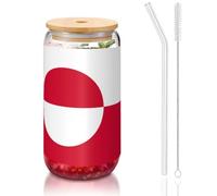 WZYCWB Bicchiere con coperchio in bambù stampato con bandiera della Groenlandia per caffè freddo e caldo, tè al latte e birra. Un elegante bicchiere d'acqua.