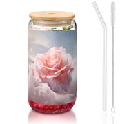 WZYCWB Bicchiere con coperchio in bambù stampato con rose magiche per caffè freddo e caldo, tè al latte e birra. Un elegante bicchiere d'acqua.