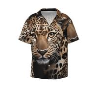 WZYCWB Big Eyed Leopard - Camicia a maniche corte da uomo, casual, con bottoni, abbigliamento da spiaggia, nero, XX-Large