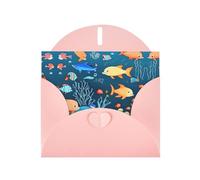 WZYCWB Biglietti di auguri blu con stampa del mondo dei pesci sottomarini rosa, perfetti per auguri di vacanza commoventi
