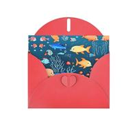 WZYCWB Biglietti di auguri con stampa blu subacquea del mondo dei pesci, rosso perlato, 15,2 x 10,2 cm, con buste per compleanni, matrimoni e condoglianze