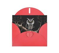 WZYCWB Biglietti di auguri in carta perlescente rossa con stampa di gufo notturno, 15 x 10 cm, con buste per compleanni, matrimoni e condoglianze